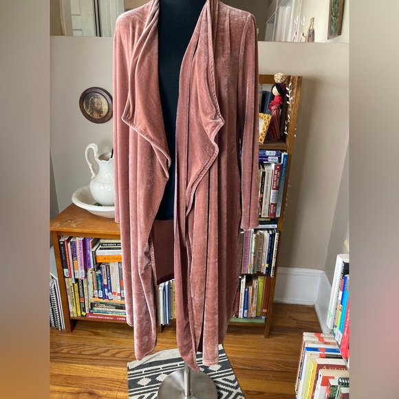 Suzanne Betro SB Mauve Pink Velvet Duster Kimono Cardigan Sz Large L - Picture 4 of 16